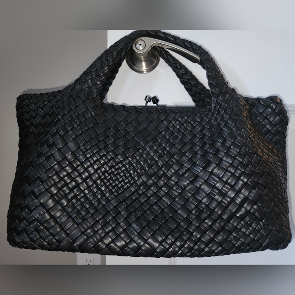 Falor Hand Woven Italian Leather Handbag Bag Satchel in Black; New w/o Tags - Picture 13 of 16